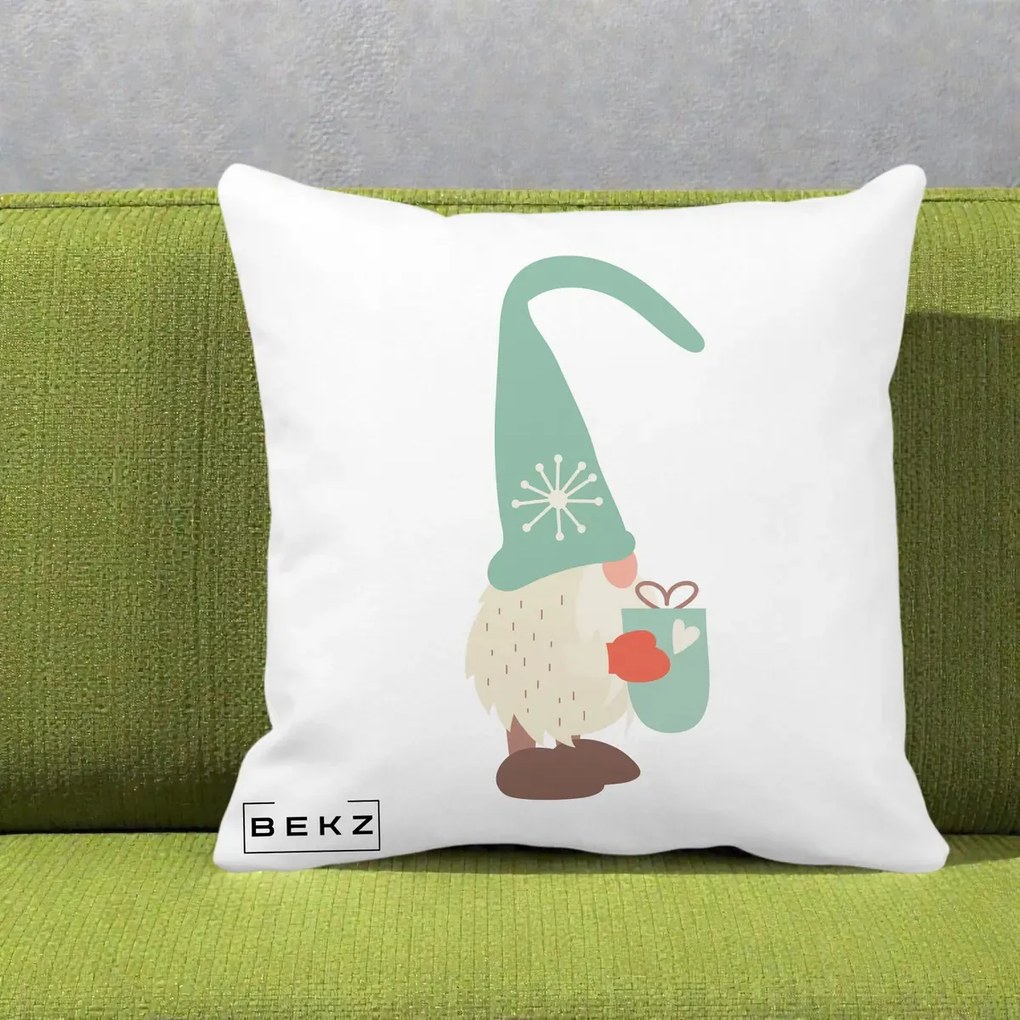 Perna Decorativa Gnom Nordic cu Cana Calda Menta, 40x40 cm, Alba Mata, Husa Detasabila, Perna Inclusa, BEKZ®
