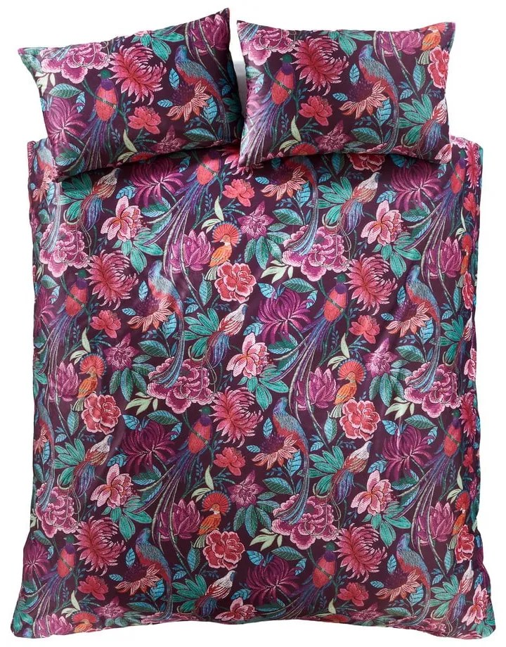 Lenjerie de pat mov din catifea pentru pat dublu 200x200 cm Kate Floral – Catherine Lansfield
