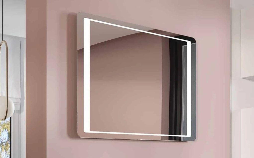 Oglindă lemn masiv iluminare LED dreptunghiulară, 80 × 2,9 × 60 cm
