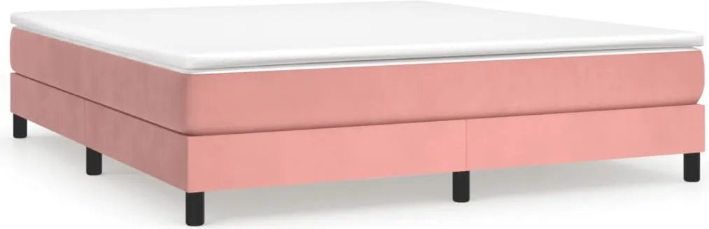 vidaXL Pat box spring cu saltea, roz, 160x200 cm, catifea