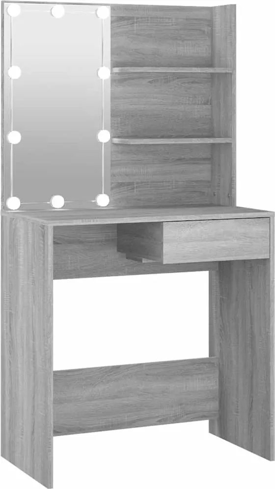 vidaXL Masă de toaletă cu LED, gri sonoma, 74,5x40x141 cm