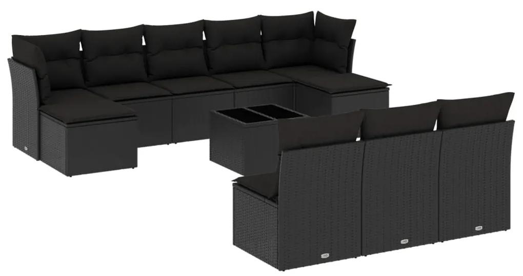 3250134 vidaXL Set canapele de grădină cu perne, 11 piese, negru, poliratan