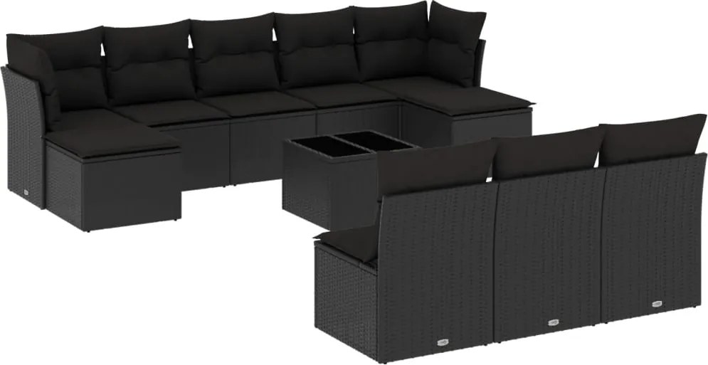 vidaXL Set canapele de grădină cu perne, 11 piese, negru, poliratan