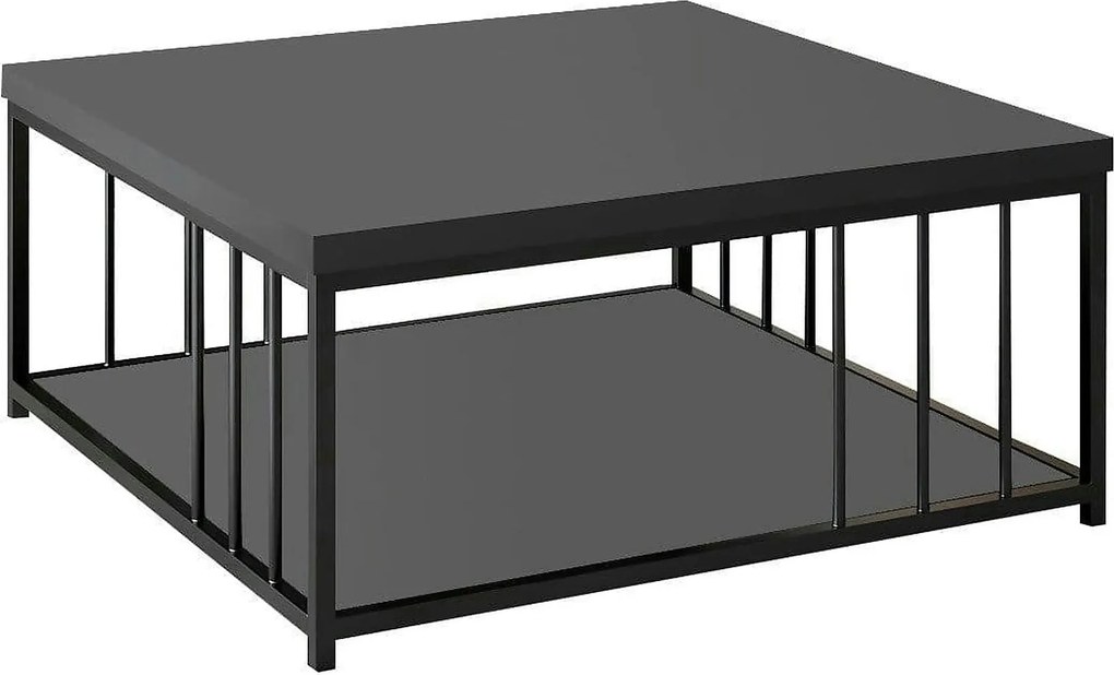 Masuta cafea Zenn, gri antracit/negru, PAL melaminat/metal, 90x90x40 c