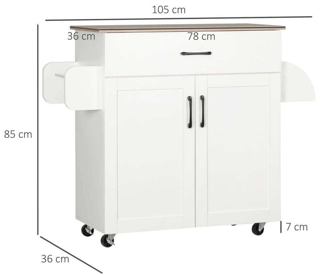 HOMCOM Masă bucătărie multi-spațiu 1 sertar 1 dulap 2 uși cu raft reglabil suport prosoape și raft sticle/conimente - MDF alb | Aosom Romania