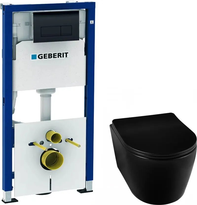 Pachet vas wc suspendat rimless Balneo Luxa, capac softclose, rezervor clapeta Geberit Duofix Delta negru