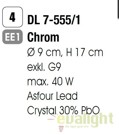 Plafoniera eleganta cristal Asfour Rita DL 7-555/1 chrom OR
