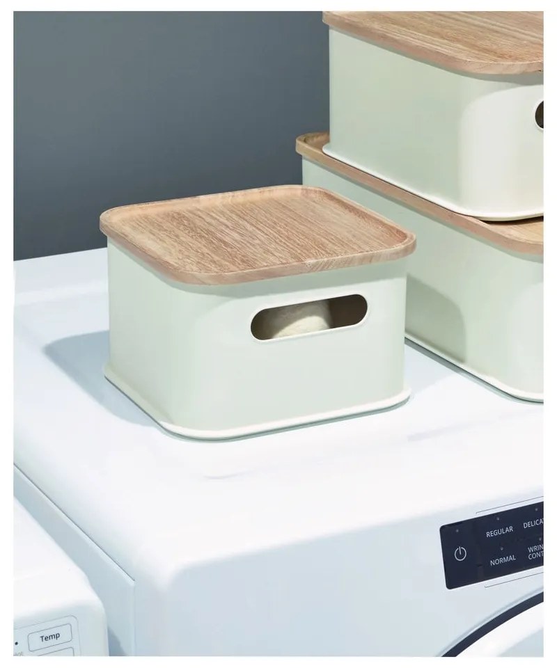 Cutie depozitare cu capac din lemn paulownia iDesign Eco Handled, 21,3 x 21,3 cm, alb