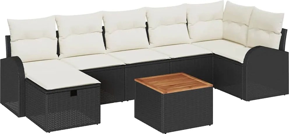 vidaXL Set de canapele pentru grădină cu pernă 8 pcs Negru Rattan poli