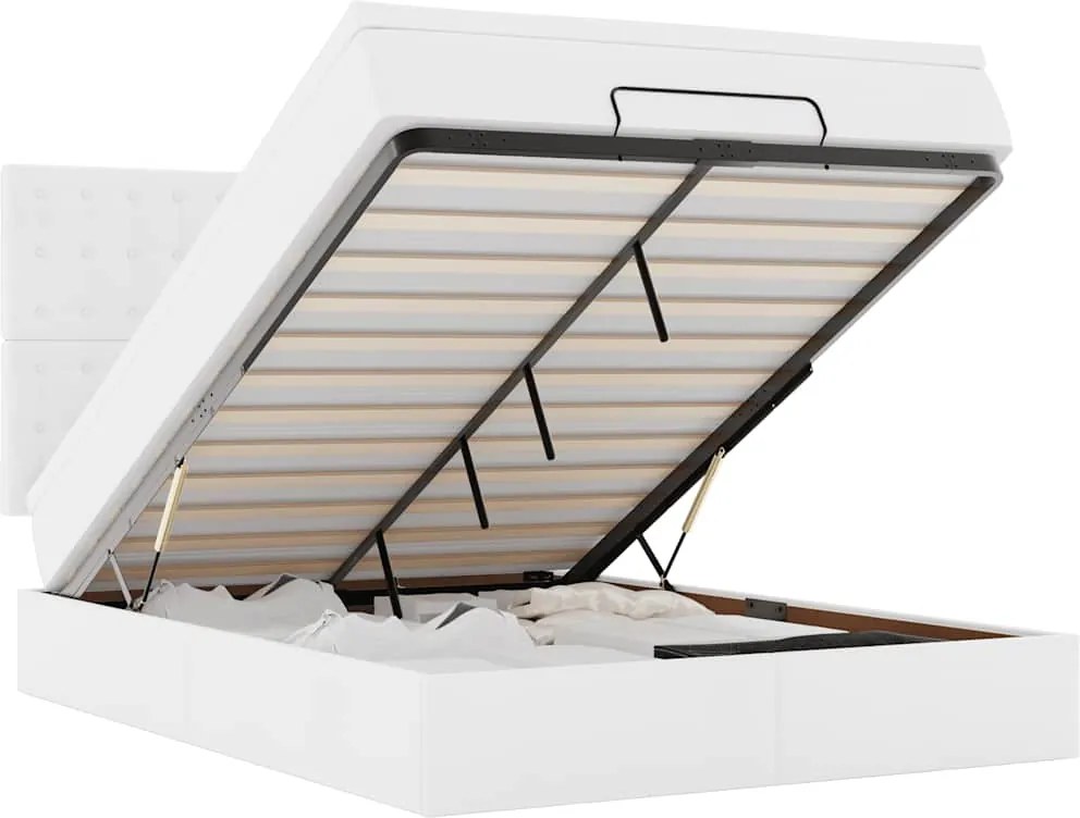 vidaXL Cadru de pat otoman cu saltea alb 140x200cm piele artificială