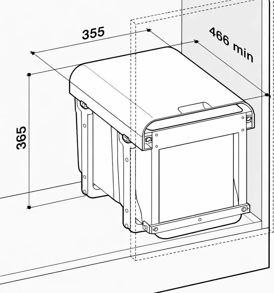 Cos gunoi incorporabil Ekko Front 40 Ecomax, cu extragere automata, 1 x 34 l Polipropilena cu fibra de sticla, A:466 mm; H:365 mm; L:355 mm, Gri