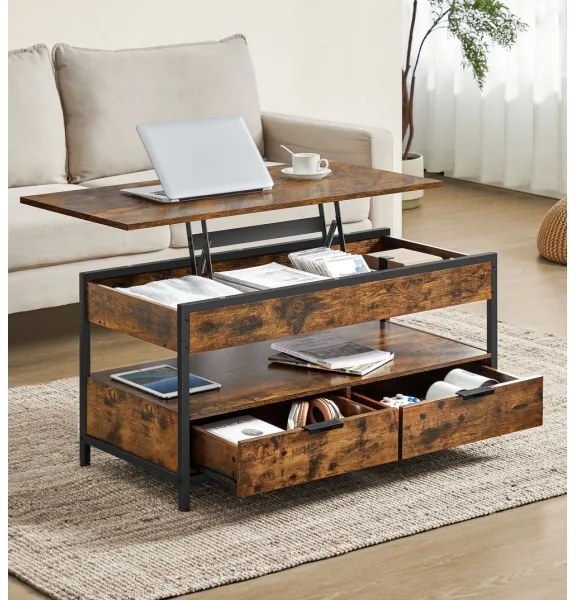 Masă de cafea NYRO cu blat rabatabil, maro/negru