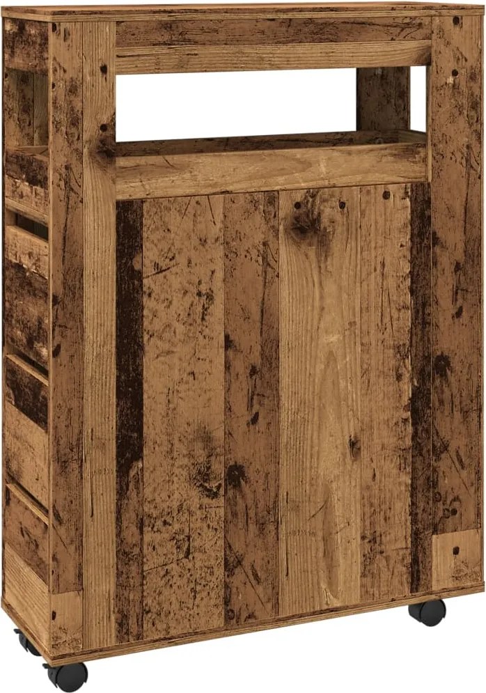 vidaXL Dulap de baie îngust cu roți, lemn vechi, lemn prelucrat