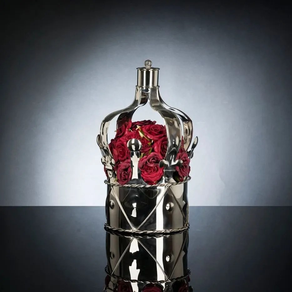 Aranjament floral din trandafiri si vas metalic in forma de coroana CROWN rosu 1142105.33 ROSSO