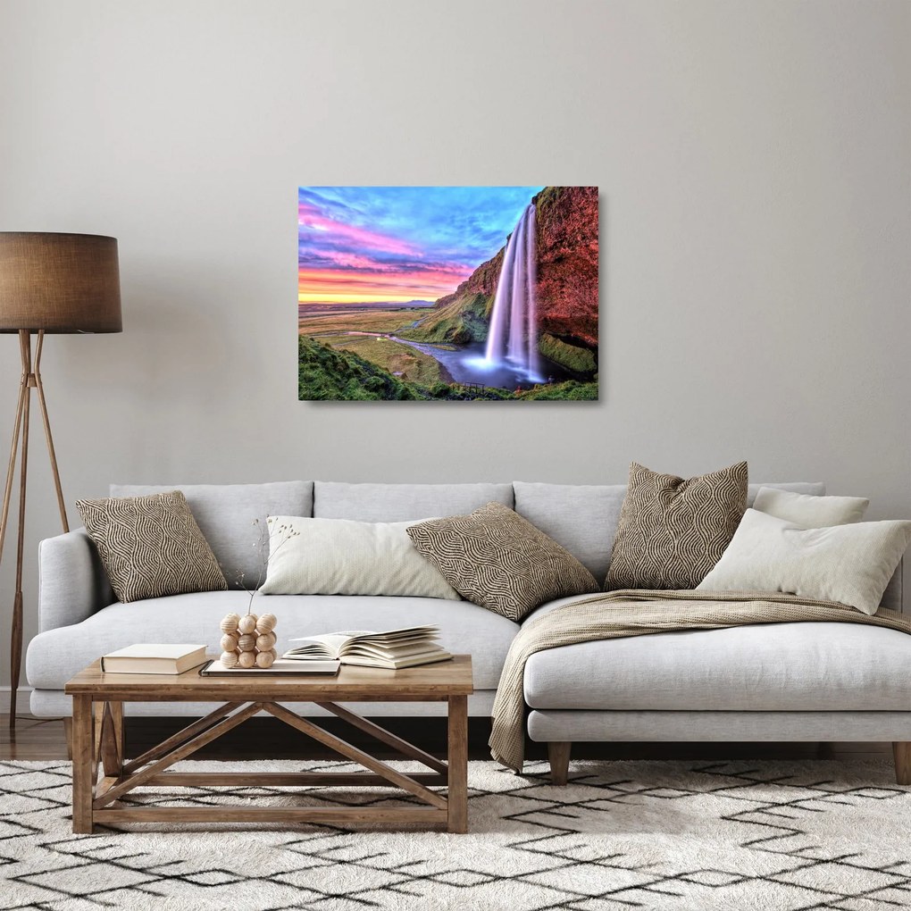 Tablou pe sticlă - Cascada Seljalandsfoss (70x50 cm)