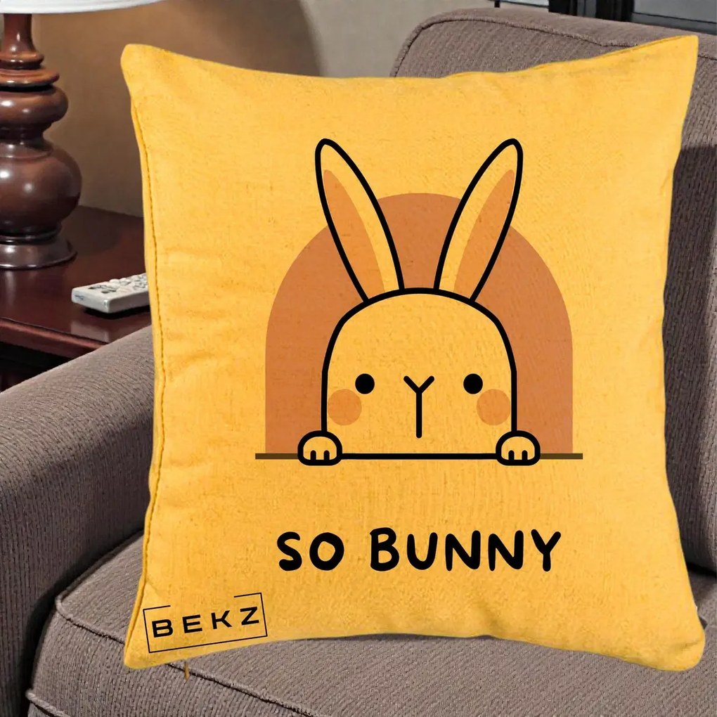 Perna Decorativa So Bunny Kawaii, 40x40 cm, Galben, Husa Detasabila, Perna Inclusa, BEKZ®
