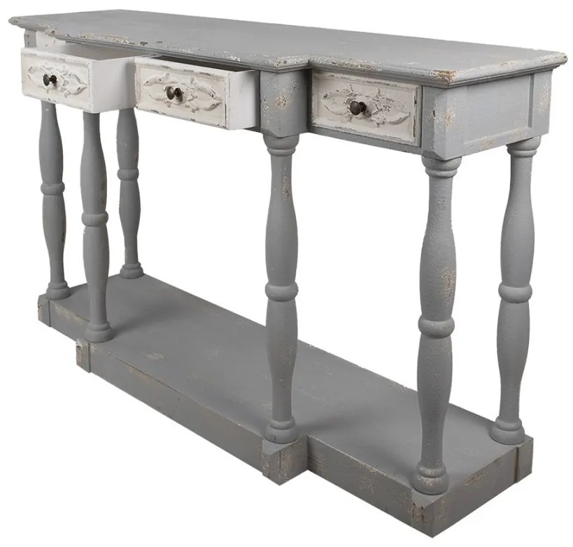 Consola gri, din lemn, 4 sertare, aspect vintage, Grisette