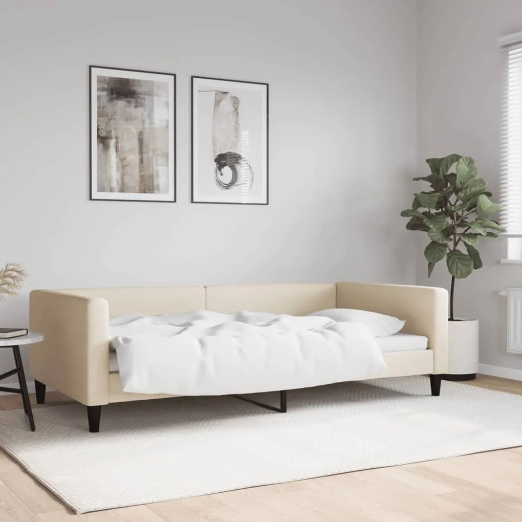 353992 vidaXL Cadru de pat, crem, 100 x 200 cm, material textil