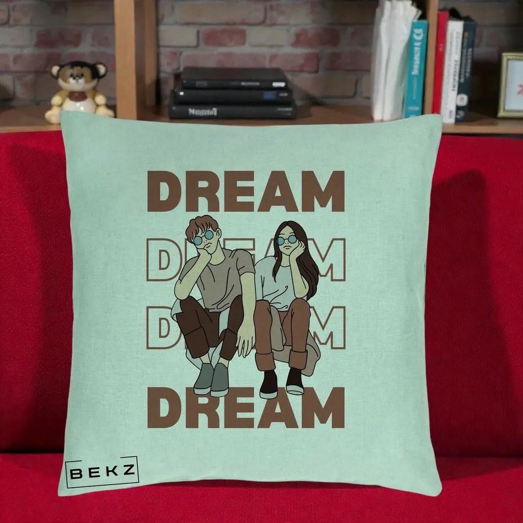 Perna Decorativa Dream Couple Aesthetic, 40x40 cm, Verde Menta, Husa Detasabila, Perna Inclusa, BEKZ®