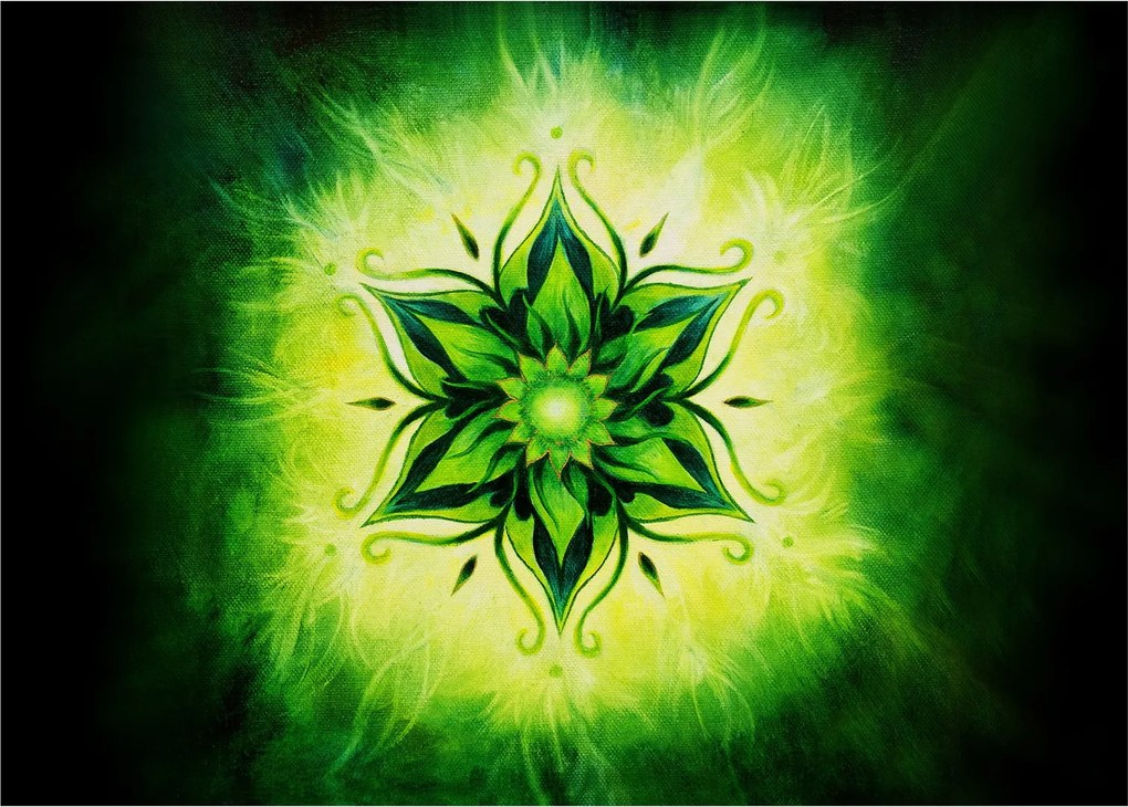 Tablou pe sticlă - Mandala de flori, fundal verde (70x50 cm)