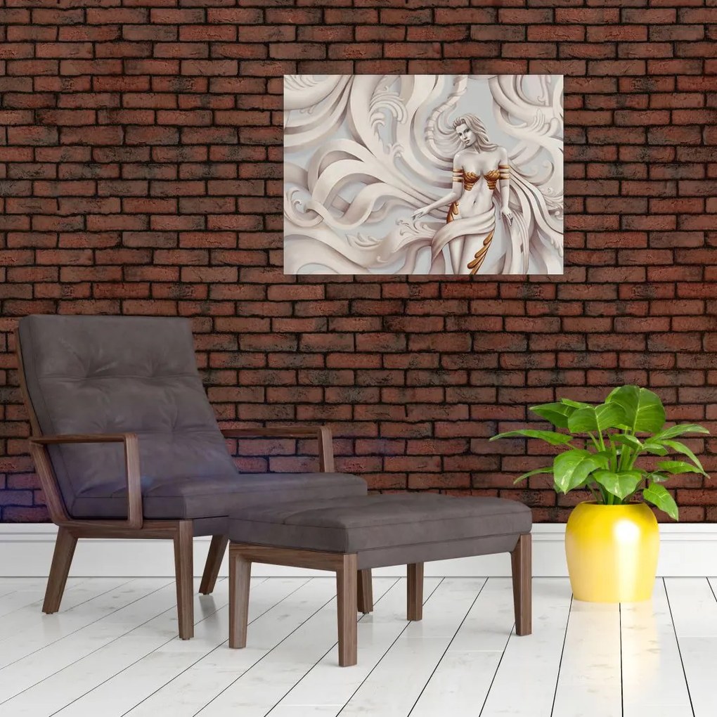 Tablou pe sticlă - Zeița motiv floral (70x50 cm)