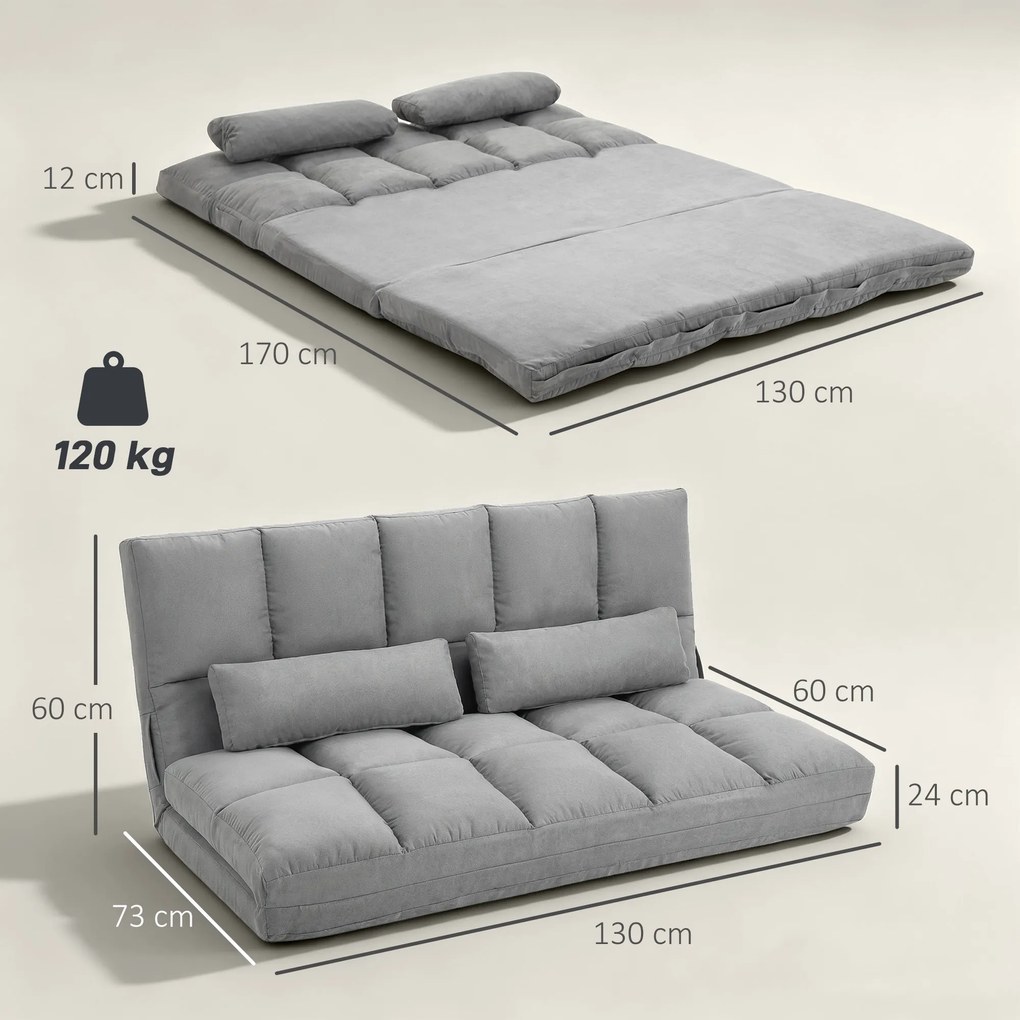 HOMCOM Canapea De Podea Pliabila, 130x73x60 cm Gri | Aosom Romania