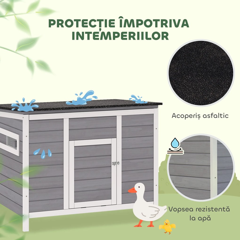 PawHut Căsuță pentru Rațe cu Acoperiș Rabatabil, Ferestre și Rampă, din Lemn, 93x70x72 cm, Multicolor | Aosom Romania