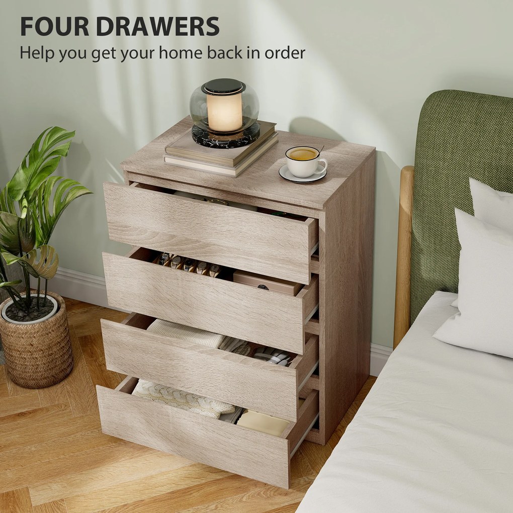 HOMCOM Comodă cu 4 Sertare, Dulap Înalt pentru Dormitor, Comodă cu Sertare cu Ghidaje Metalice și Mânere Scanalate, Alb | Aosom Romania