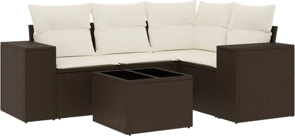 vidaXL Set canapele de grădină cu perne, 5 piese, maro, poliratan