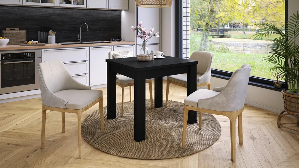 Mazzoni FONTE Negru Mat - MASĂ CLASICĂ DE BUCĂTĂRIE/LIVING EXTENSIBILĂ PÂNĂ LA 130 sau 155 cm!