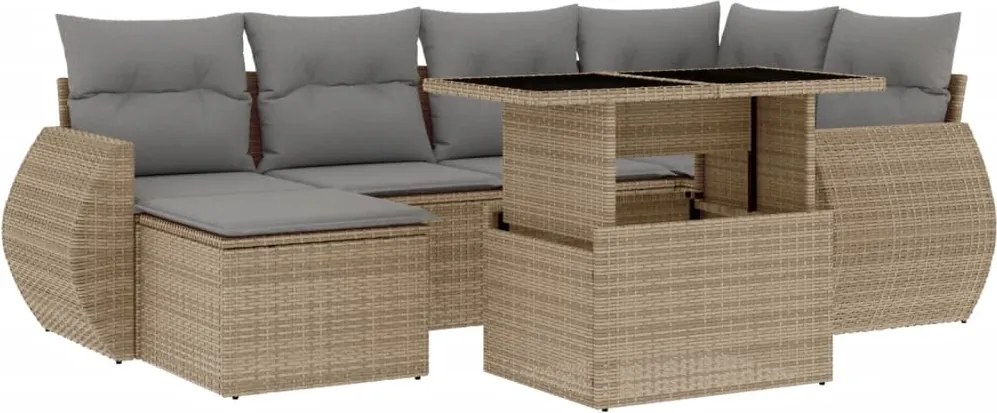 vidaXL Set canapele de grădină, 7 piese, cu perne, bej, poliratan