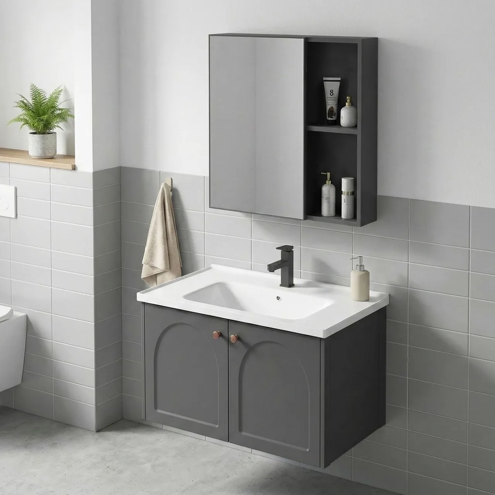 Set mobilier de baie cu lavoar Denver 60cm Grey