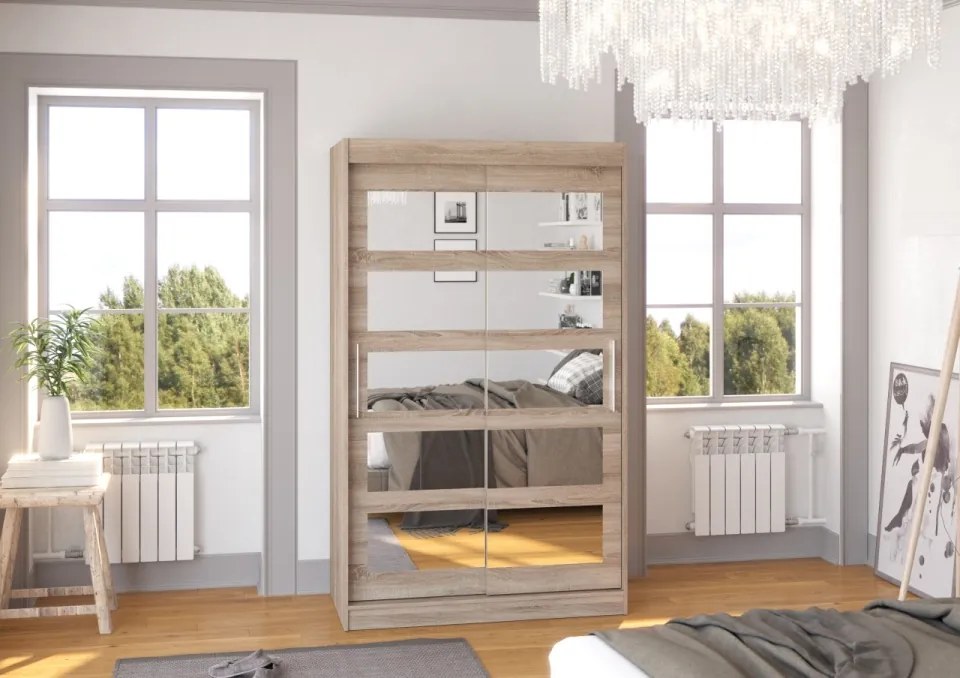 Dulap cu usi glisante si oglinda 120x200 cm, Salem, ADRK Furniture (Culoare: Alb)