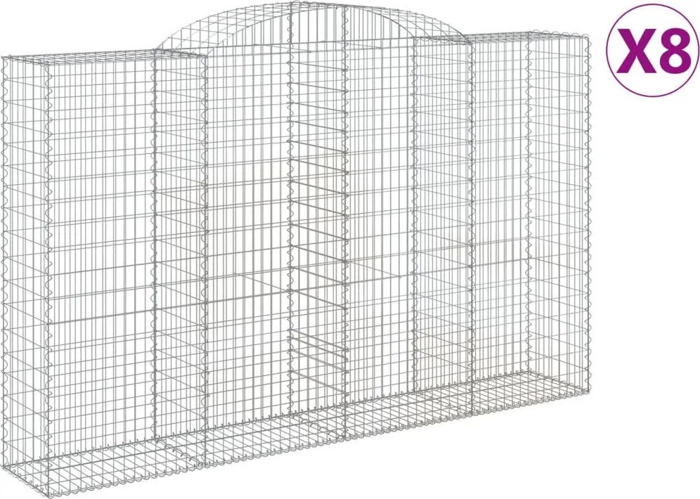 vidaXL Coșuri gabion arcuite 8 buc, 300x50x180/200 cm, fier galvanizat