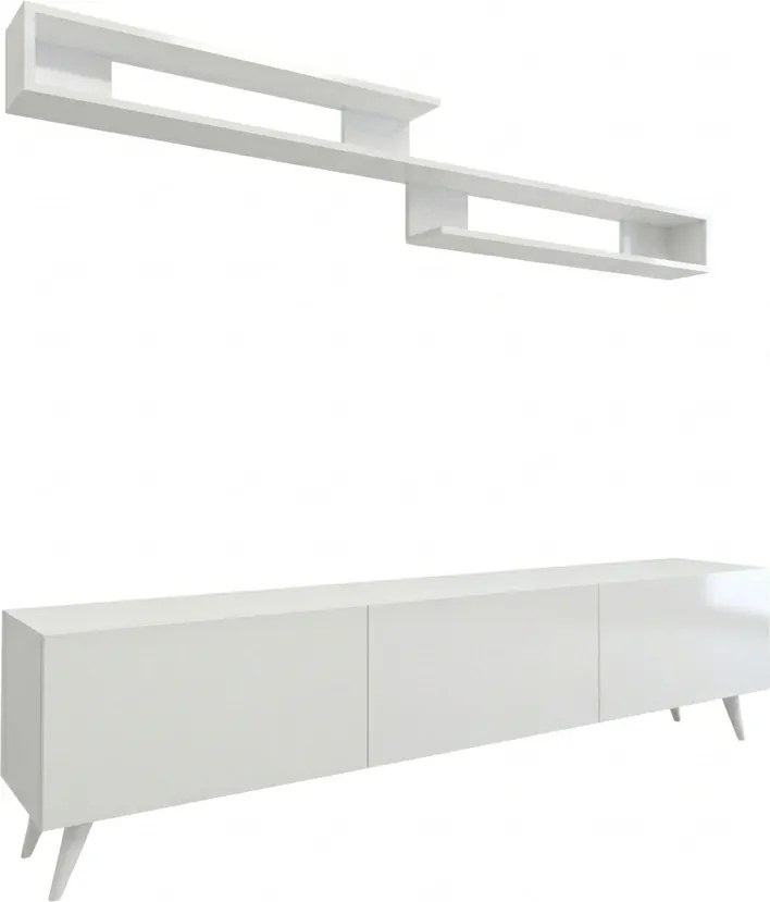 OFERTA Comoda TV MIYA 150 cm cu polita de perete, alb II. calitate