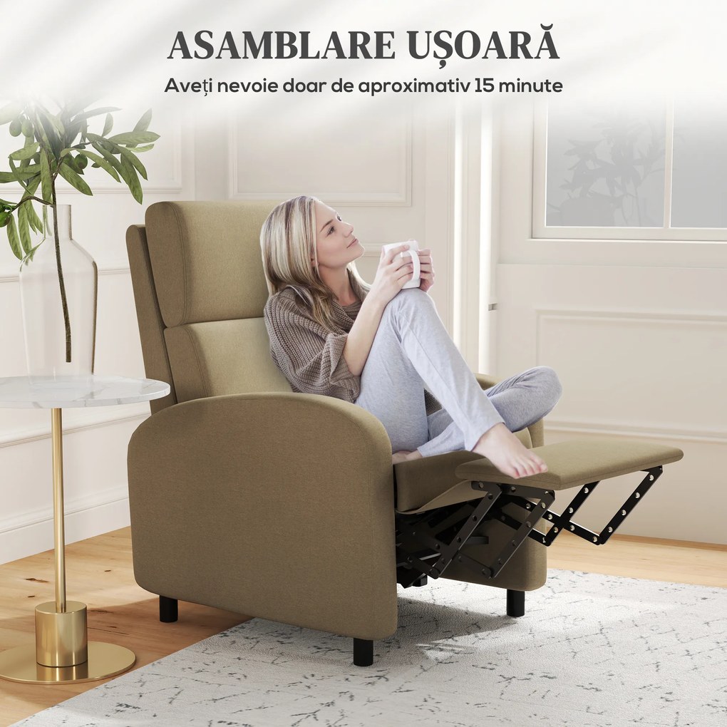 Fotoliu Relax HOMCOM Înclinabil Manual la 160° cu Suport pentru Picioare, Fotoliu Ergonomic Tapițat în Material Efect de In pentru Dormitor, Birou, Living și Sufragerie, Bej | Aosom Romania