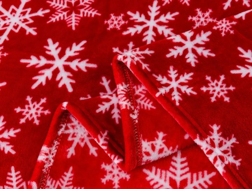 Patura de Craciun din microplus FROSTY FLAKES, rosie Dimensiune: 160 x 200 cm