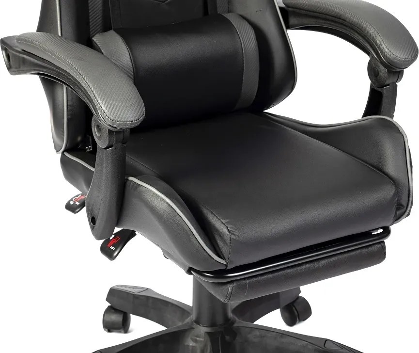 RESIGILAT- Scaun gaming, masaj în perna lombară, suport picioare, PU, Negru/Gri