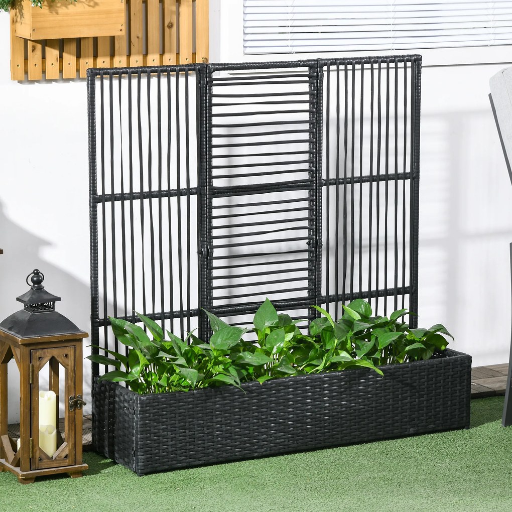 Outsunny Blumenkasten cu grilaj, rezistent la intemperii, Ratan Polyrattan, 103 x 103 x 29 cm, Negru | Aosom Romania