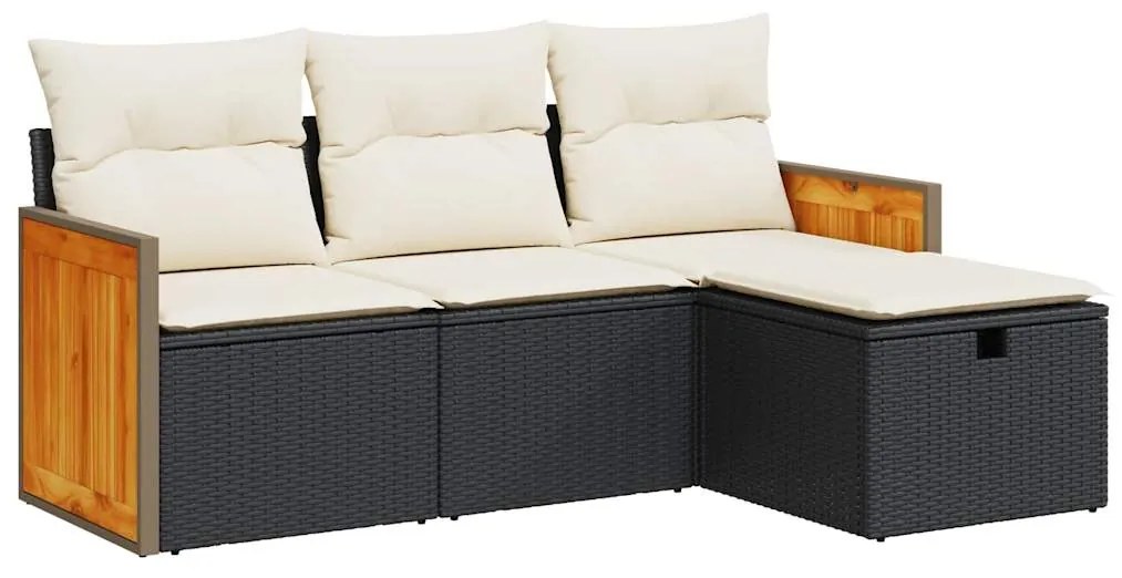 3326004 vidaXL Set mobilier de grădină cu perne, 4 piese, negru, poliratan