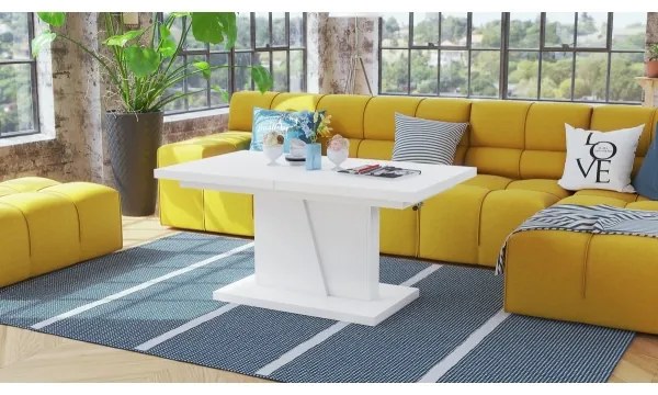 Masă extensibilă NINO pentru living și dining, cu blat înălțabil, albă