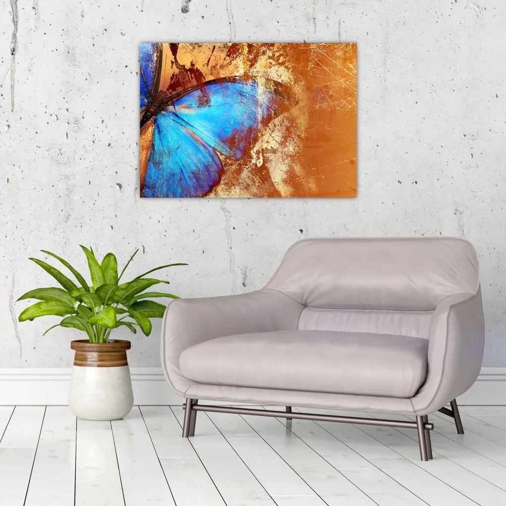 Tablou pe sticlă - Fluture albastru (70x50 cm)