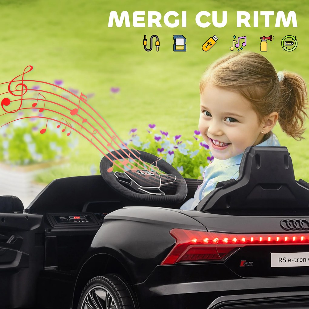 HOMCOM Masina Electrica pentru Copii 5 Ani Licenta Audi, Auto pentru Copii cu Telecomanda si Muzica, Centuri de Siguranta si Faruri, Neagra