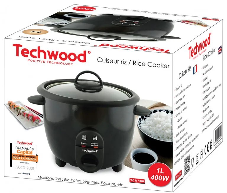 Aparat de fiert orez Techwood TCR-106, 400W, 1 l, Mentinere caldura, Negru