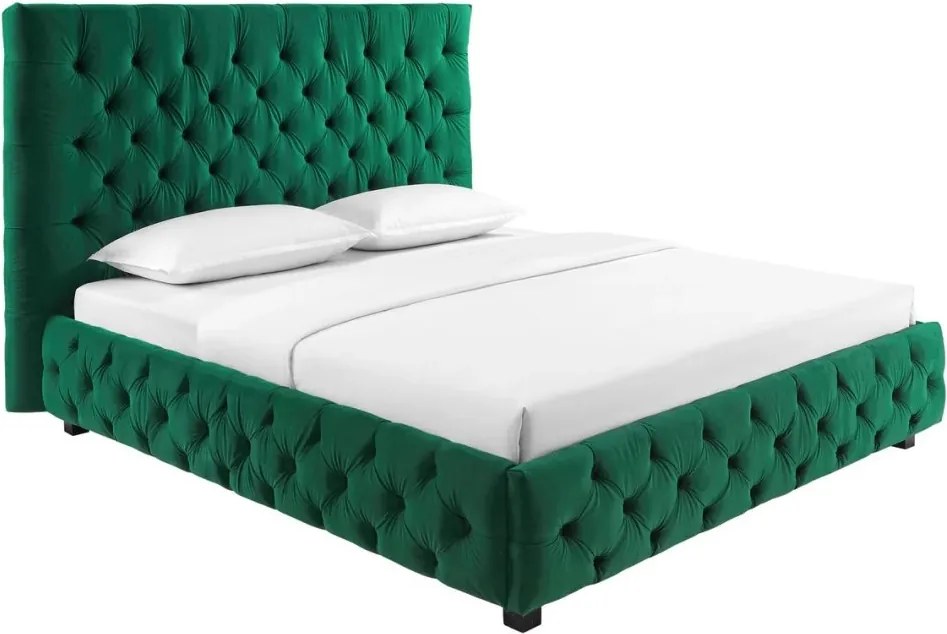 Pat elegant tapitat cu catifea verde inchis, PARIS CHESTERFIELD 180x200cm
