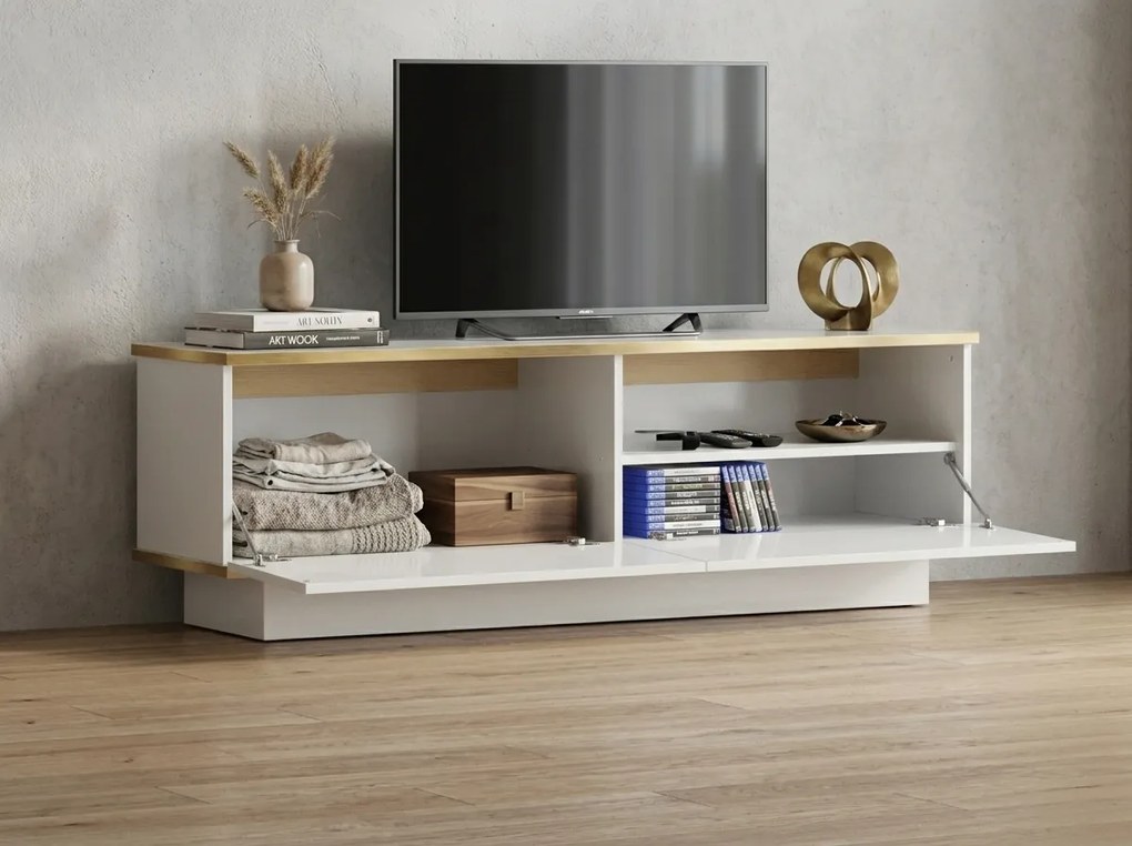 Dulap TV ALVIN 135 cm, alb/auriu
