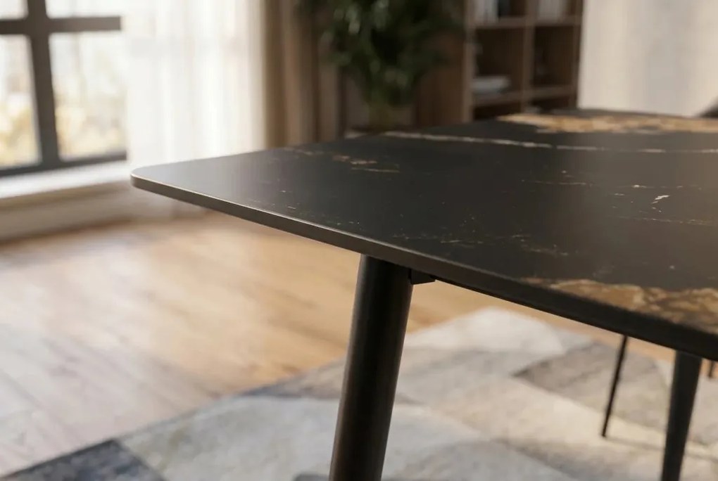 Masa dining cu blat ceramic Milano Aurora Oro 140x80cm