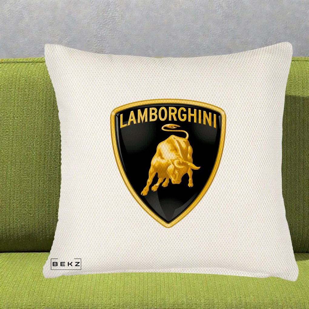 Perna Personalizata cu emblema Lamborghini, 40x40 cm, Crem Reliefat, Husa Detasabila, Perna Inclusa, BEKZ®