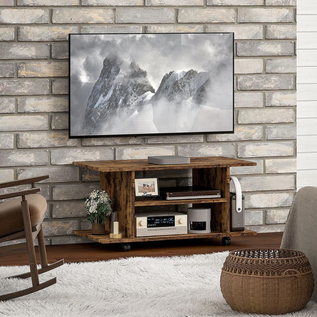 HOMCOM Comodă pentru TV cu Roți, 80×40×40 cm, Negru | Aosom Romania