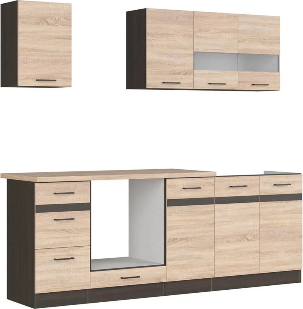 Set bucatarie JUNONA LINE, stejar sonoma/wenge, PAL, 220 cm, cu blat s